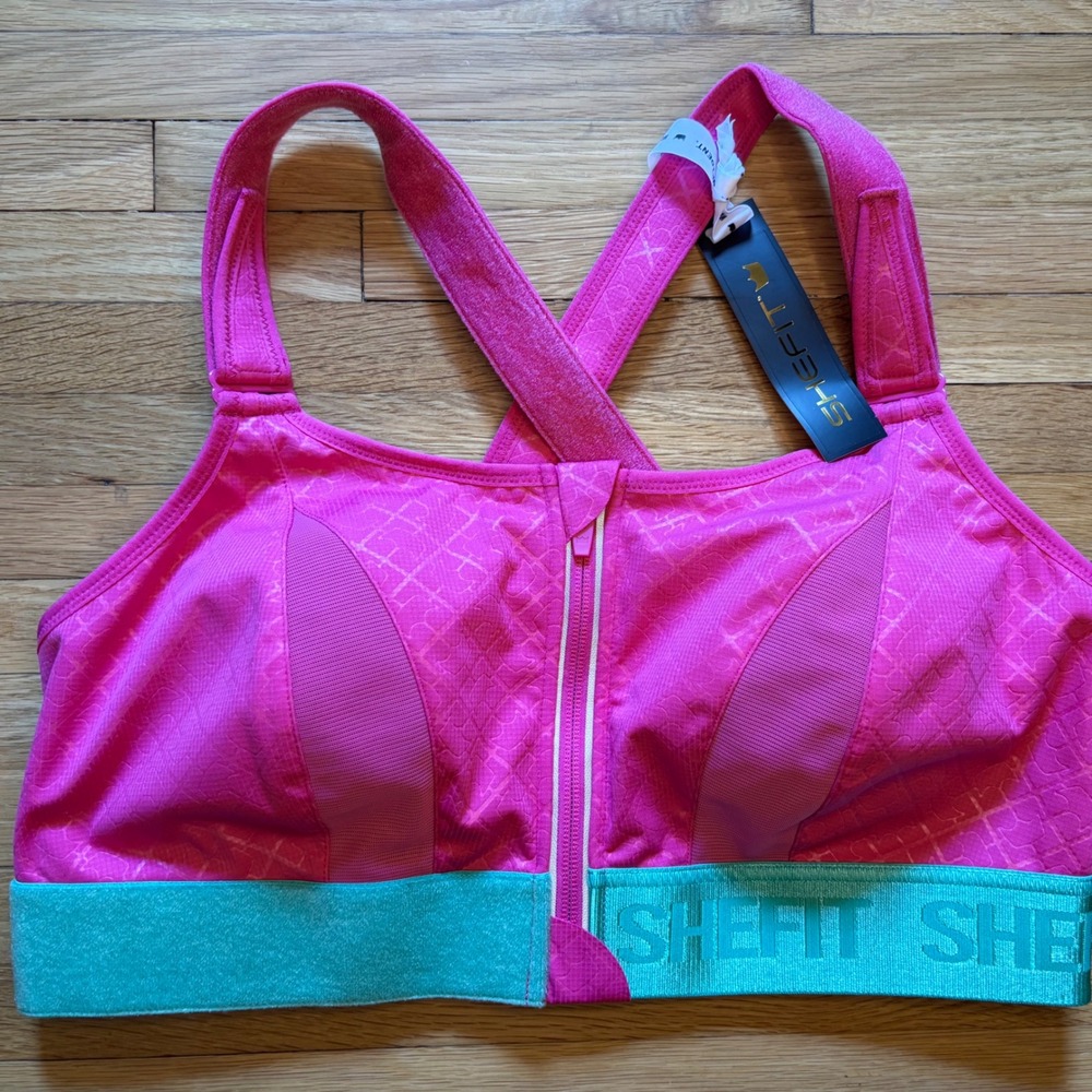 SHEFIT Ultimate Sports Bra Front Zip Women 2 Luxe Hot Pink High Impact Gym Run